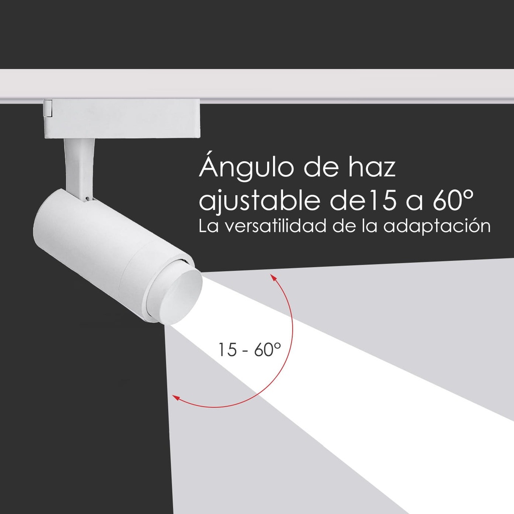 Carina 10 B - Luminaria LED para Riel Monofásico, 10W, 1000lm, 3000K, Ra>85