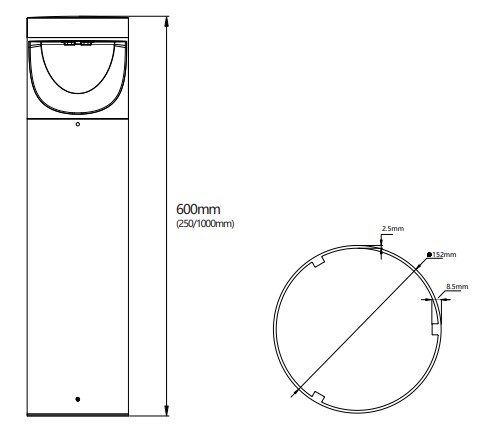 Lan - Bolardo LED IP65, 10W, 500lm, 3000K, Ra>90, DALI