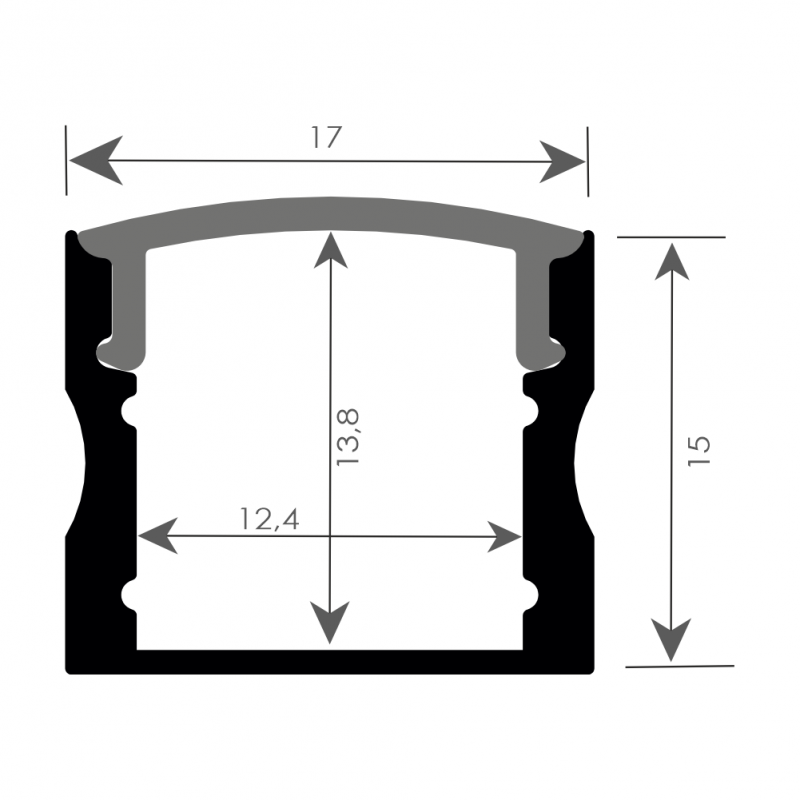 Perfil Negro de Aluminio Rectangular Sobrepuesto para Cinta LED, 3m