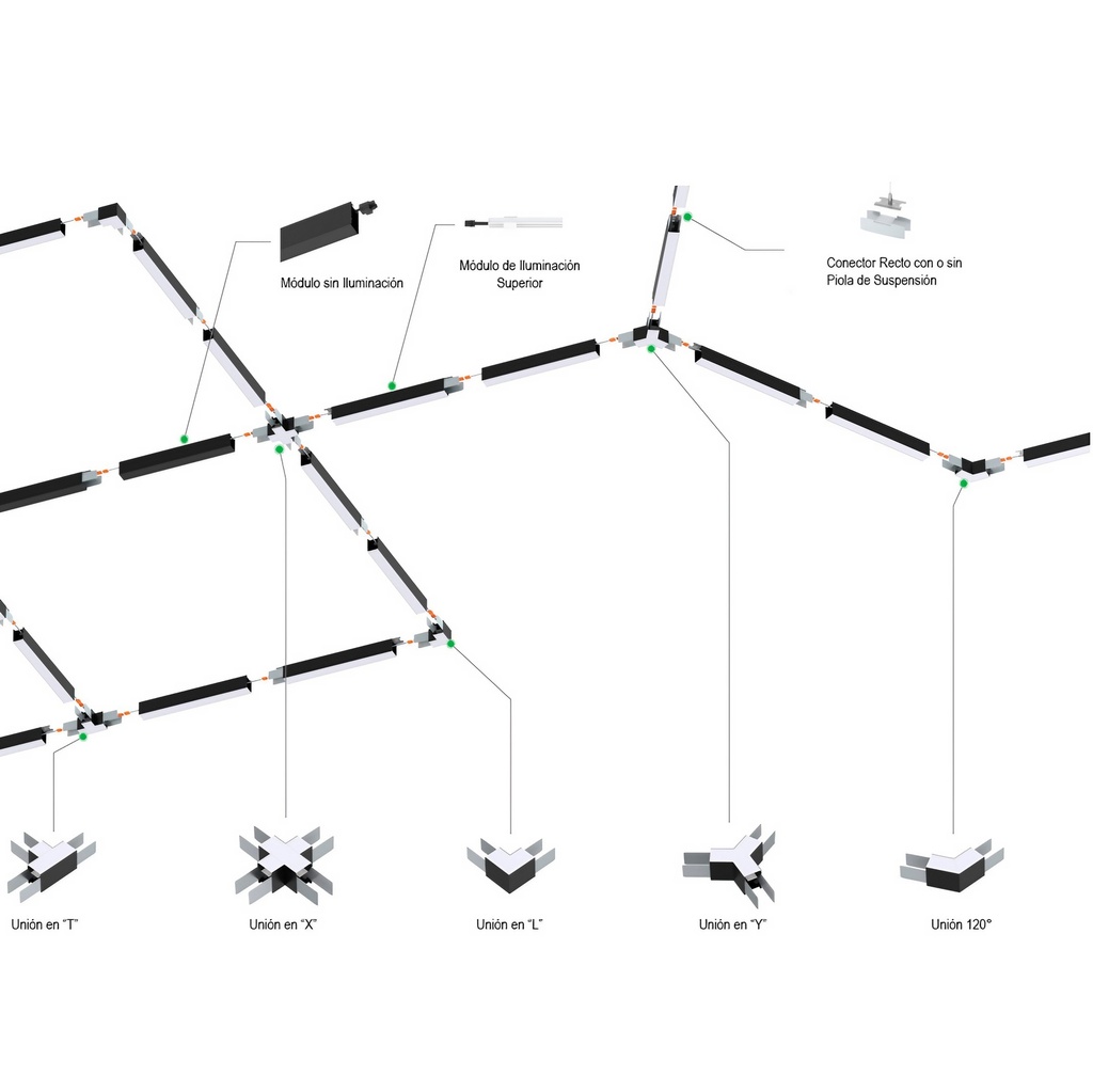 Conector Superior Recto y Piola de Suspensión Luminarias Sigma Evo 