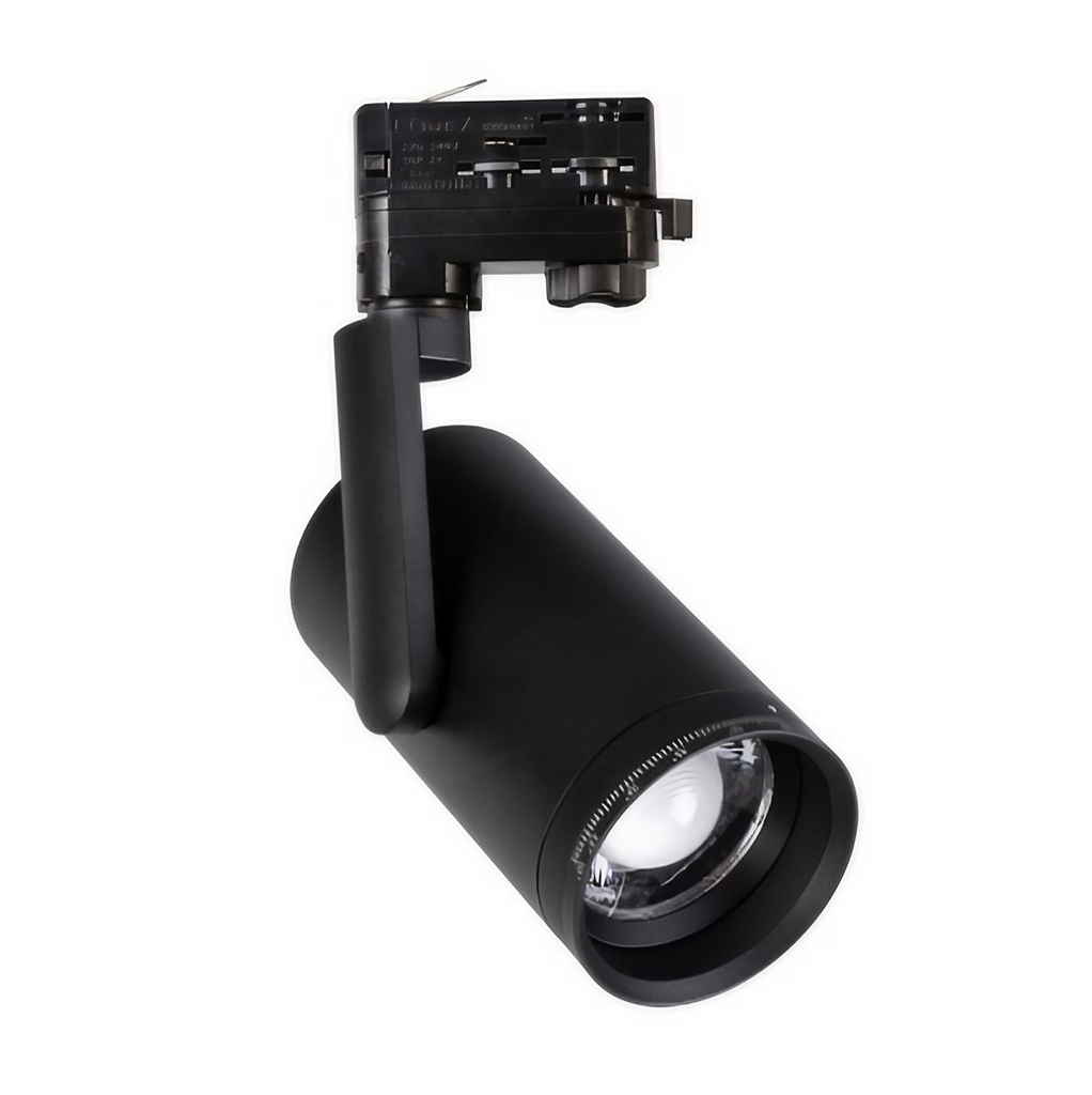 Carla12 BK - Luminaria LED para Riel Monofásico con Haz Ajustable 15 a 55°, 12W, 1200lm, 3000K, Ra>90 